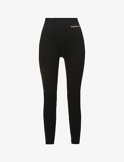 MONCLER: Brand-print high-rise stretch-woven leggings