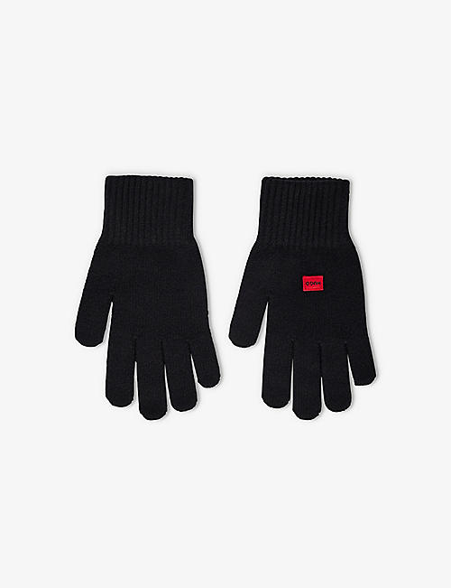 HUGO: Waff 2 Logo-patch wool-blend gloves