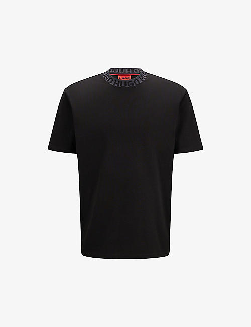 HUGO: Logo-collar short-sleeved cotton-jersey T-shirt