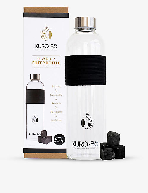 KURO-BO: Charcoal-filter glass water bottle 1L