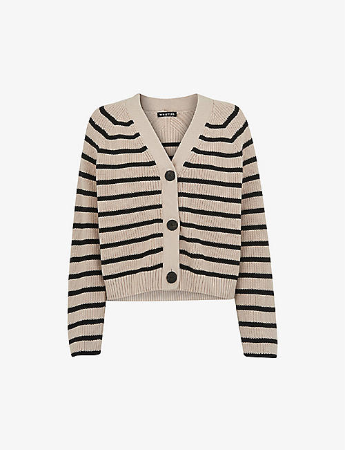 WHISTLES: Striped cotton-knit cardigan