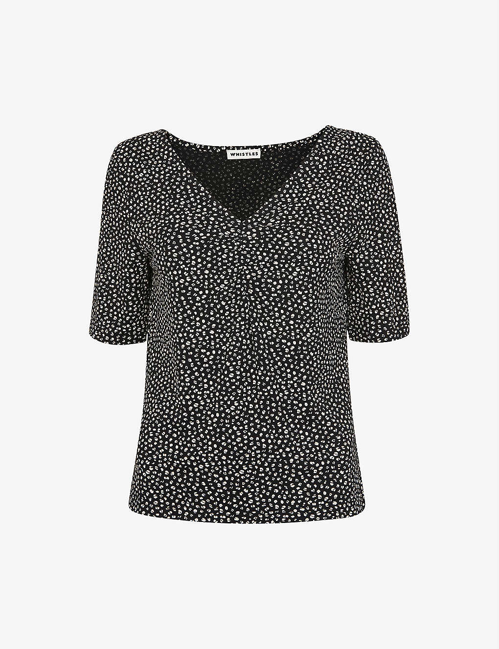 Whistles Ink Leopard-print Ruched Woven T-shirt In Black