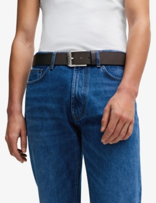 Hugo Boss Mens Dark Brown Logo-embossed Leather Belt In Brown