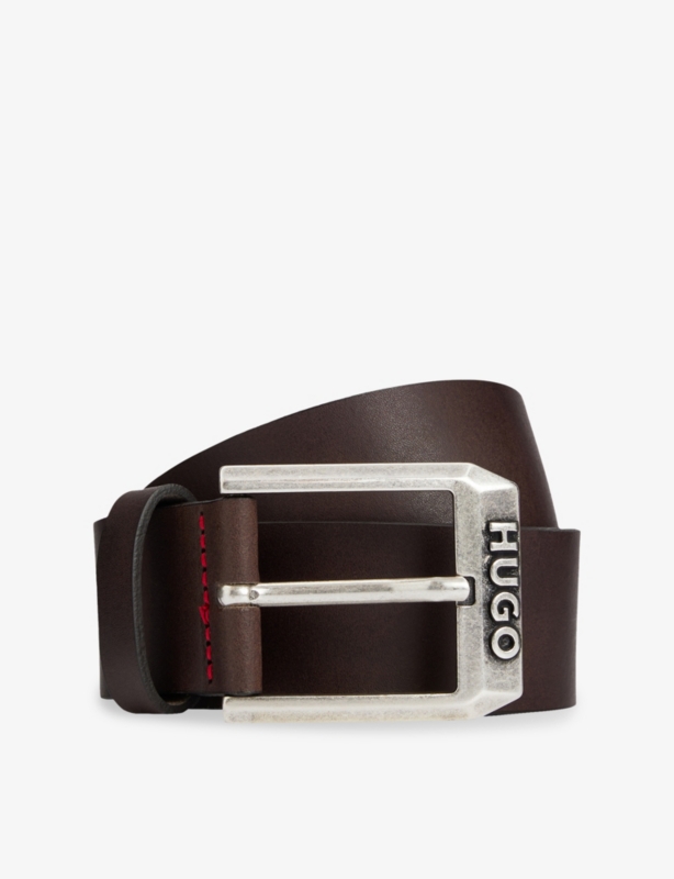 Logo-embossed leather belt