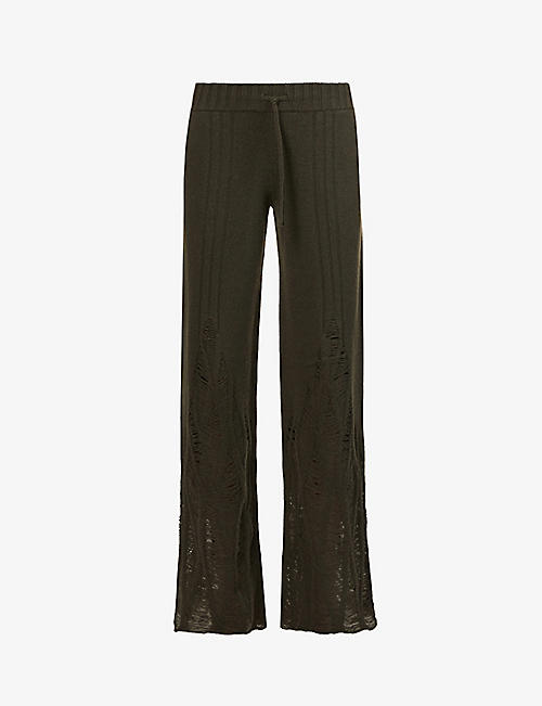 DION LEE: Distressed wide-leg high-rise wool and cashmere-blend trousers