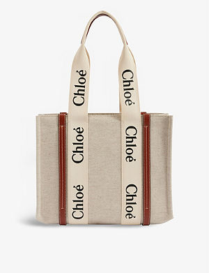 Chloé Chloe Woody Large Canvas And Leather Tote in Natural Womens Tote bags Chloé Tote bags 