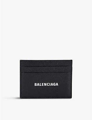 BALENCIAGA: Logo-print leather card holder