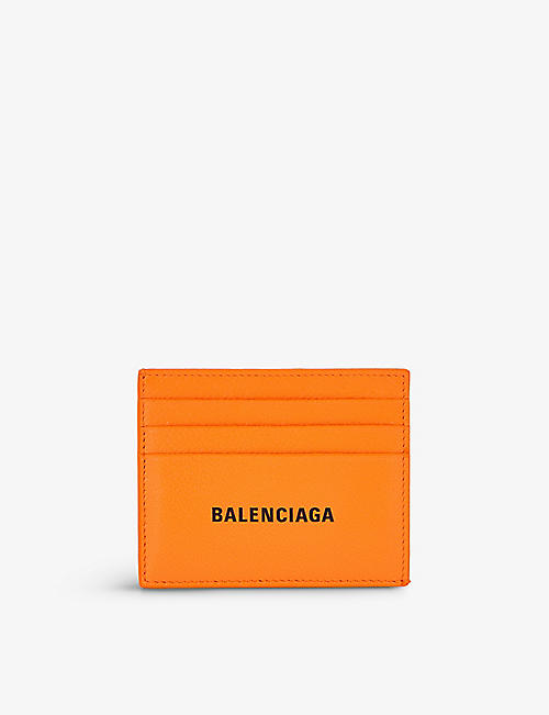 BALENCIAGA: Logo-print grained leather card holder