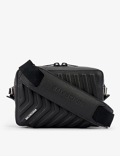 BALENCIAGA: Car chevron-embossed leather cross-body camera bag
