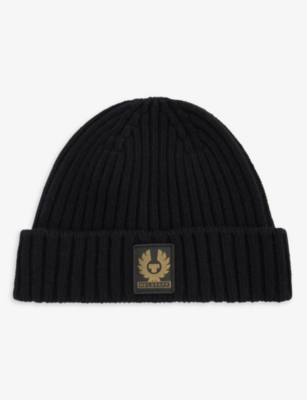 Watch logo-patch knitted beanie