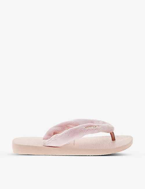 HAVAIANAS: Top Home Fluffy logo-embossed faux-fur and rubber flip flops