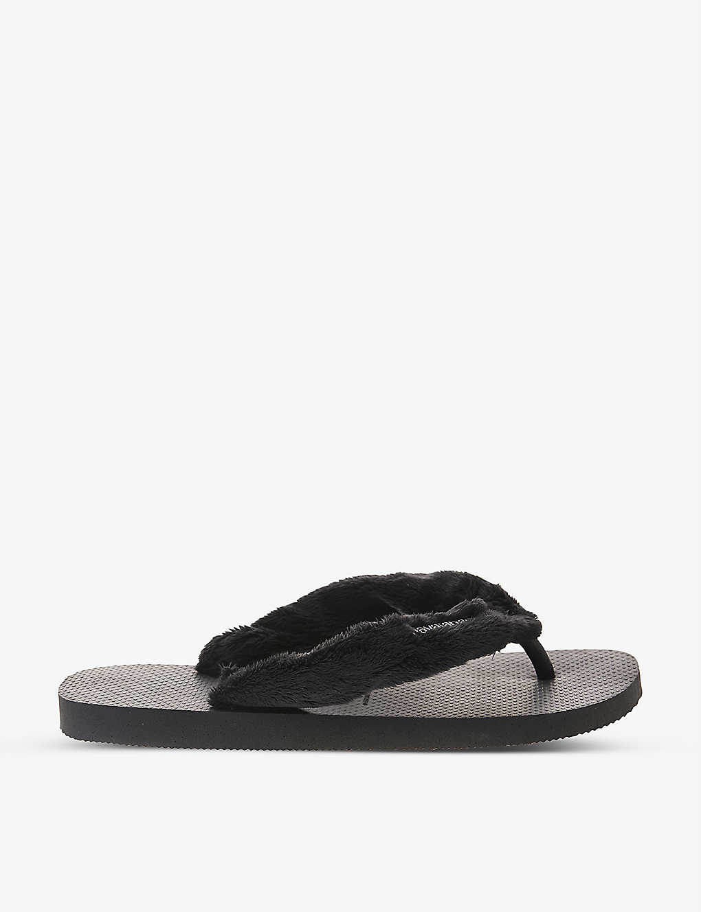 Havaianas Top Home Fluffy Logo-embossed Faux-fur And Rubber Flip Flops In Black