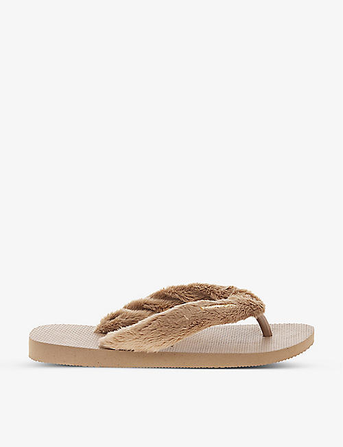 HAVAIANAS: Top Home Fluffy logo-embossed faux-fur and rubber flip flops