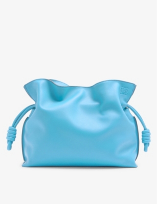 Loewe Flamenco Leather Clutch Bag In Light Blue