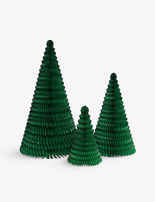 圣诞节：松果树 3D 纸质圣诞装饰三件装