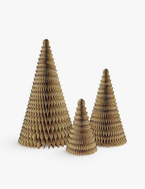 圣诞节：松果树 3D 纸质圣诞装饰三件装