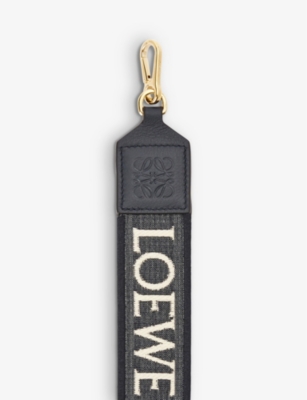 Shop Loewe Deep Navy Anagram Logo-print Cotton-blend Bag Strap
