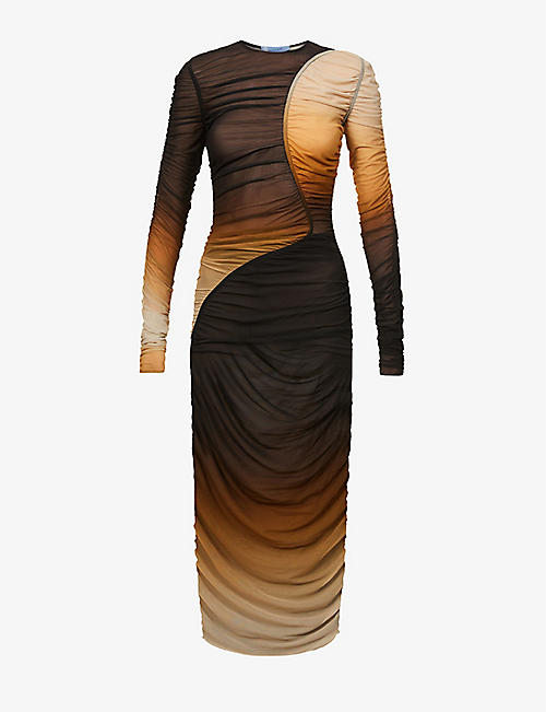 MUGLER: Gradient-print stretch-woven midi dress