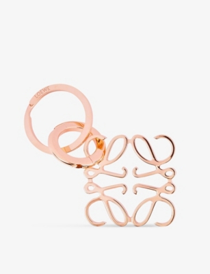 Loewe Anagram Logo-engraved Brass Keyring In Rose Gold