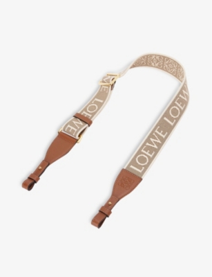 Shop Loewe Womens Natural/tan Anagram Loop Cotton And Leather Bag Strap