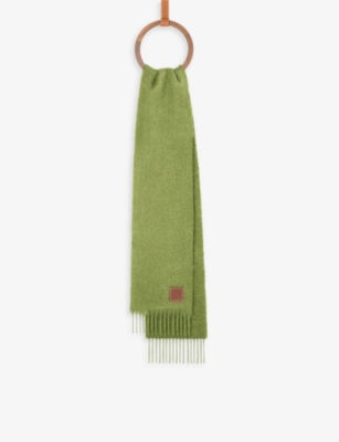 Loewe Anagram Logo Patch Mohair Wool Blend Scarf In Lime Green