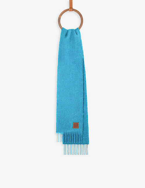 LOEWE：回纹徽标贴片马海毛羊毛混纺围巾