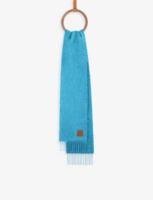 Loewe Anagram Logo Patch Mohair Wool Blend Scarf In Electric Blue