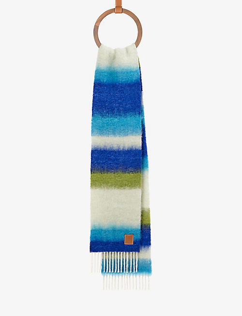 LOEWE: Anagram logo patch striped mohair wool blend scarf