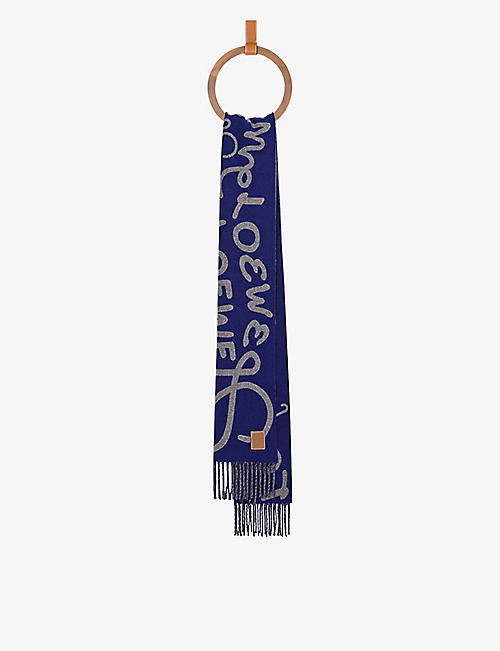 LOEWE: Anagram-print fringed wool and cashmere-blend scarf