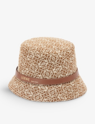 Loewe Leather-trimmed Cotton-blend Jacquard Bucket Hat In Tan/pecan