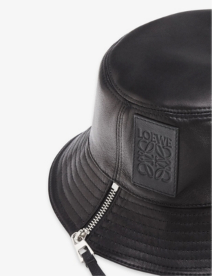 Shop Loewe Mens Black Fisherman Brand-tab Leather Bucket Hat