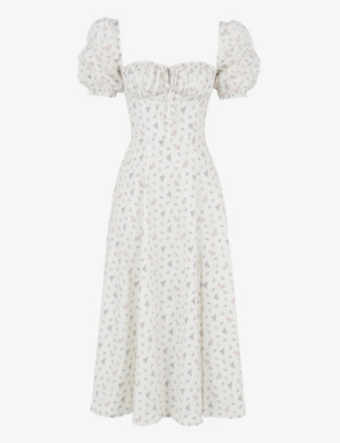 House Of Cb Womens White Floral Tallulah Floral-print Cotton-blend Midi Dress