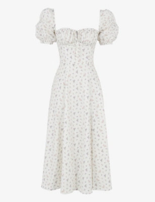 House Of Cb Womens White Floral Tallulah Floral-print Cotton-blend Midi Dress In White Floral