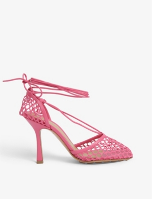 Bottega Veneta Stretch Square-toe Leather And Mesh Sandals In Pink