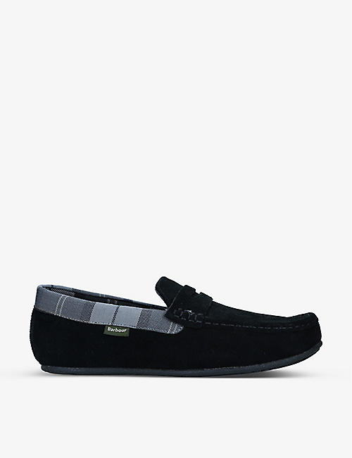 BARBOUR: Porterfield checked-trim suede and cotton slippers