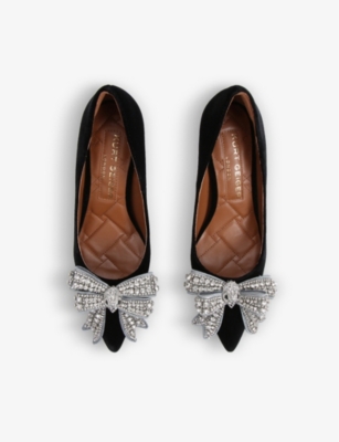 Shop Kurt Geiger London Women's Black Belgravia Bow Crystal-embellished Velvet Court Heels