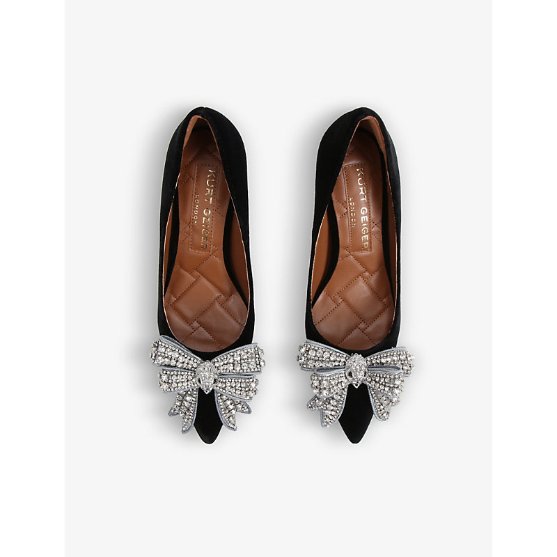 Shop Kurt Geiger London Women's Black Belgravia Bow Crystal-embellished Velvet Court Heels