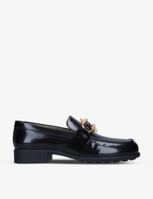 Shop Bottega Veneta Women's Black Madame Horsebit-embellished Leather Loafers