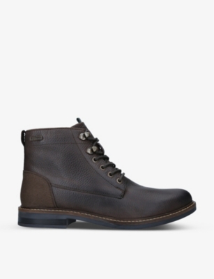 Barbour Deckham Leather Ankle Boots In Dark Brown