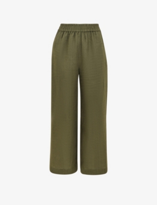 Olive Linen Cropped Wide Leg Trouser, WHISTLES