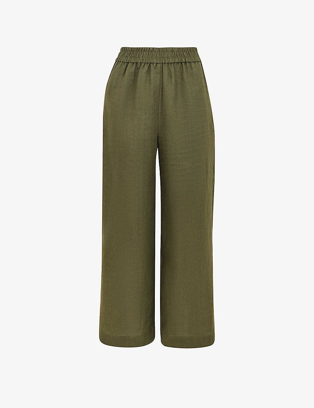 Whistles Cropped Wide-leg Mid-rise Linen Trousers In Green