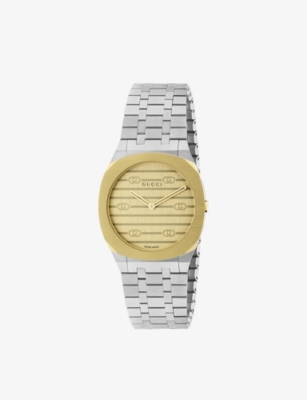 GUCCI: YA163502 GUCCI 25H stainless steel and yellow gold quartz watch