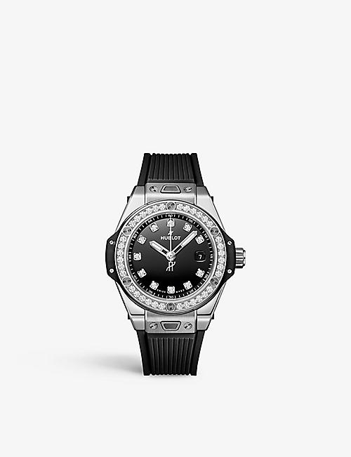 HUBLOT: 485.SX.1270.RX.1204 Big Bang One Click stainless-steel, 0.76ct brilliant-cut diamond and rubber automatic watch