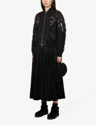 SACAI Lace-embroidered panel woven jacket