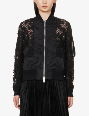 SACAI Lace-embroidered panel woven jacket