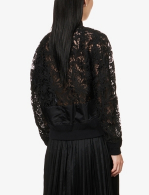 SACAI Lace-embroidered panel woven jacket