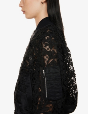 SACAI Lace-embroidered panel woven jacket