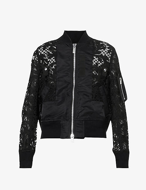 SACAI: Lace-embroidered panel woven jacket