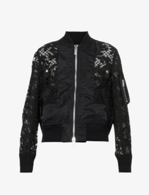 SACAI Lace-embroidered panel woven jacket