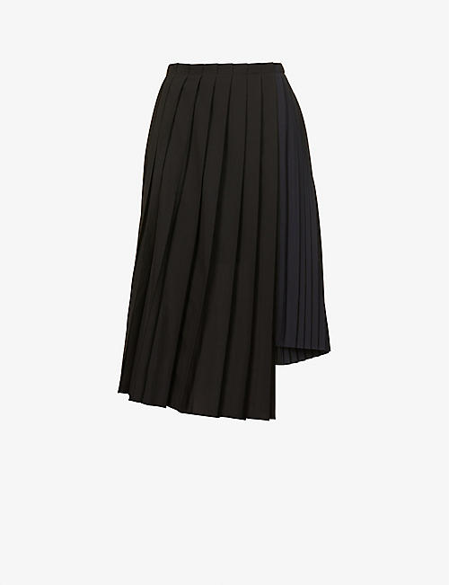 SACAI: Asymmetric pleated woven midi skirt